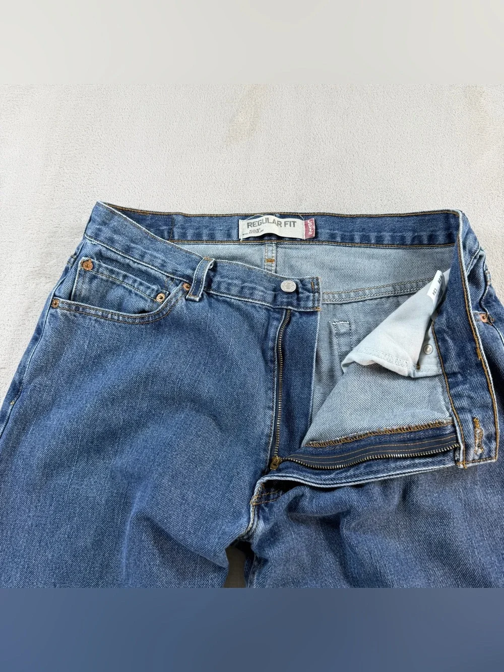 Levi's 505 Regular Fit Jeans Mens W36‎ L34 Blue Denim Straight Leg Zipper Fly